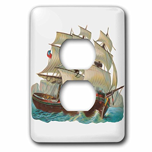 3dRose lsp_104609_6 Vintage Antique Pirate Style Ship Nautical Illustration 2 Plug Outlet Cover Multicolored