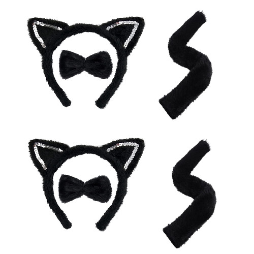 Dxhycc 6 Pieces Cat Costume Accessories Cat Ears Headband Bowtie and Tail Set for Halloween Costume Party Cosplay