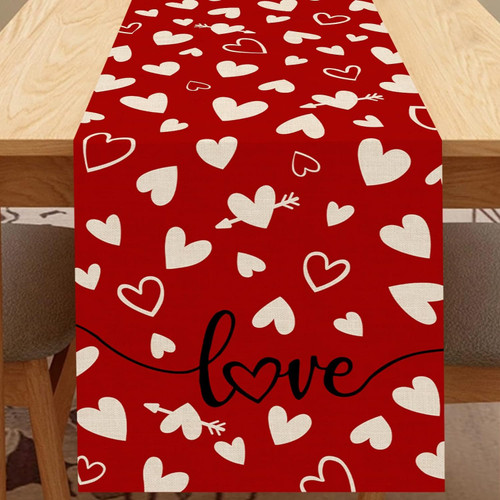 Red Heart Love Valentine's Day Table Runner, Seasonal Anniversary Kitchen Wedding Valentine's Day Dining Table Decoration for Indoor Home Party 13x72 Inch Red Heart Love Valentine's Day Table Runner, Seasonal Anniversary Kitchen Wedding Valentine's Day Dining Table Decoration for Indoor Home Party 13x72 Inch