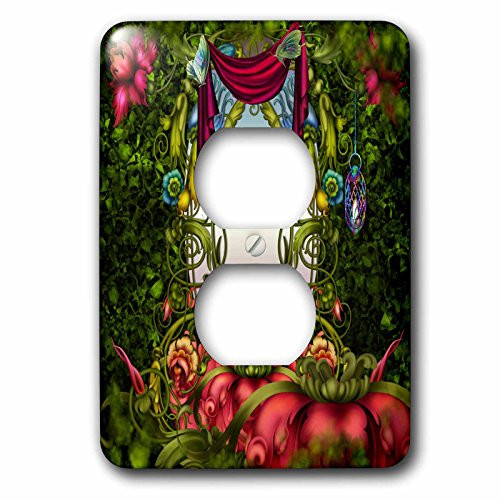3dRose LLC lsp_52204_6 Fairy Mirror Gardens Flowers, Fairy Land, Beautiful Fantasy Backgrounds 2 Plug Outlet Cover