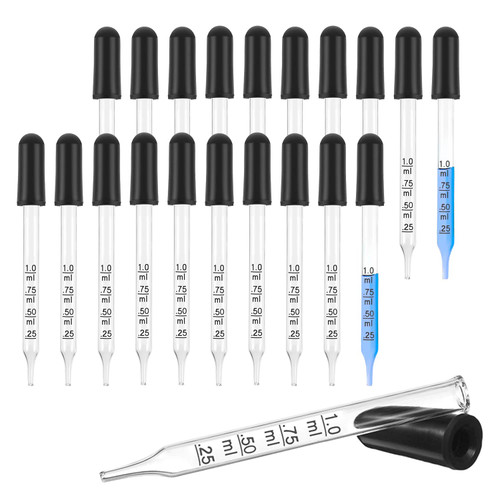 Dropper Bottle 20pcs Essential Oil Droppers Pipettes Straight Tip Calibrated Glass Droppers Blak Red Rubber Head? for Essential Oil Makeup Art?Nutrient Liquid ?Painting? Lab ?1ml? (a-black straight)