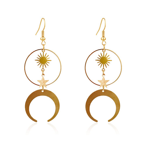 KaFu Gothic Sun and Moon Earrings Punk Crescent Moon Star Earrings Statement Jewelry Gift for Women Girls (gold)