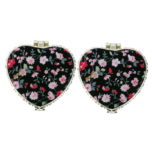 CIMAXIC 2pcs Portable Mirror Floral Pocket Mini Heart Mirrors Vintage Purse Mirrors Folding Mirrors for Makeup Heart Shaped Compact Mirrors Round Mirror Fabric Handheld Antique Travel