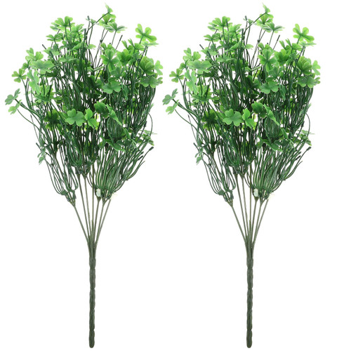 PRETYZOOM 2Pcs Artificial Four Leaf Clovers Flower Picks St. Patricks Day Branches Plastic Shamrock Stems Greenery Bundle for Irish Vase Filler Floral Arrangement Decor