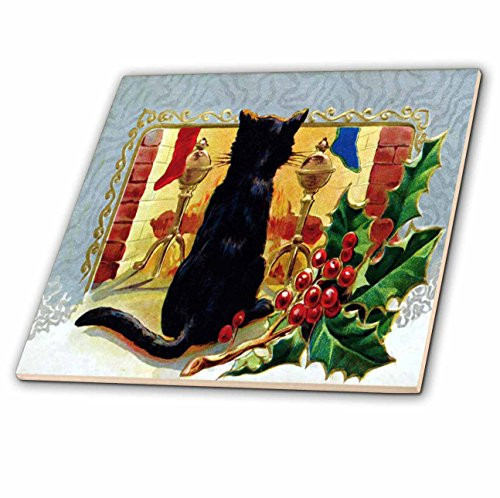 3dRose ct_9227_2 Merry Christmas Cat 1910-Ceramic Tile, 6-Inch