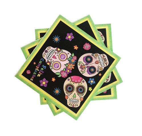 Day of the Dead Sugar Skull Cocktail Napkins for Dinner, Picnic, Birthday Party Paper Napkins Disposable 2 Ply/40 Pcs Paper Napkin(6.5 x 6.5 In)