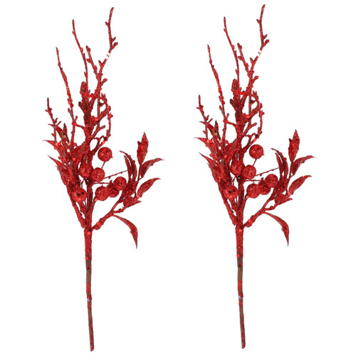 HOMSFOU 2Pcs Xmas Tree Leaves Picks Cranberries Christmas Accessories Christmas Picks Spray Plastic red and Decorations Artificial Berries Branches Branch Leaves