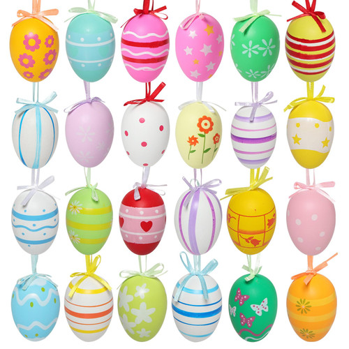 Haakong 24 PCS Easter Hanging Eggs Colorful Easter Eggs Easter Hanging Ornaments Easter Decorations Easter Tree Decorations Tree Basket Decor Party Supplies