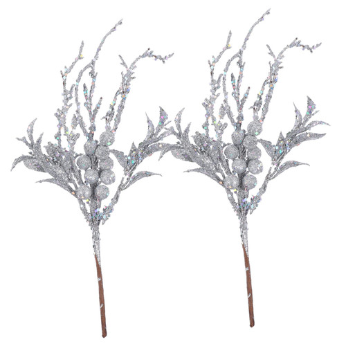 KOMBIUDA 2pcs Christmas Tree Decoration Christmas Glitter Berry Picks Christmas Glitter Leaves Picks Fake Christmas Tree Pick Glitter Berries Branches Vase Customer Service Plastic