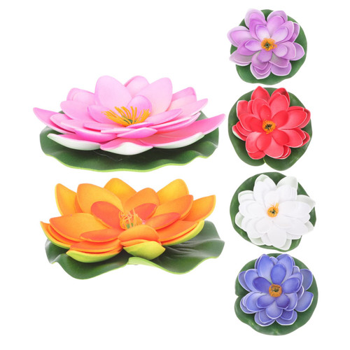 RUNROTOO 6pcs Simulated Lotus Leaf Artificial Plant Artificial Lily Pads Artificial Lotus Flowers Faux Plants Simulation Pond Plants Plastic Lotus The Flowers Eva Floating Flowers