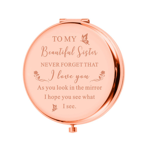 Sister Birthday Compact Mirror Gift Best Sister Gifts from Friend Sister BFF Brother Classmate Makeup Mirror for Women Her Friendship Gift Wedding Valentines Day Graduation Thanksgiving Christmas