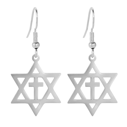 LIKGREAT Star of David Earrings Drop Dangle Earrings for Women Jewish Earrings Hanukkah Gift Six pointed Star Stainless Steel Stud Earrings for Girls (Silver tone 2)