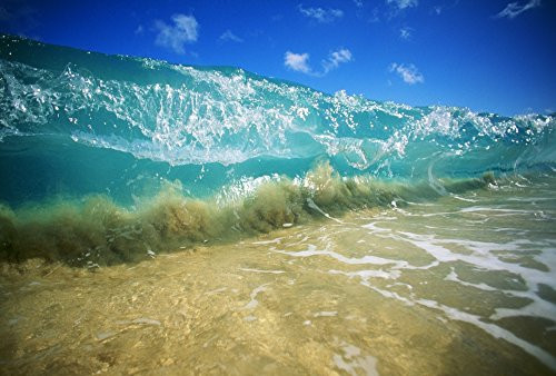 Posterazzi Hawaii Turquoise Breaking Wave Sand Visible Through Clear Water Blue Sky Close-Up Poster Print (19 x 12)