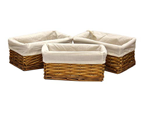 Vintiquewise Willow Shelf Basket Lined with White Lining (Set of 3 Small Baskets)