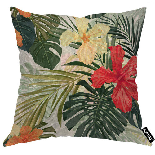 AOYEGO Plant Pillowcase Leaf Floral Foliage Palm Tropical Jungle Nature Palm Exotic Botanical Throw Pillow Cover 18X18 Inch Cotton Linen Cushion Decorative for Living Room Outdoor