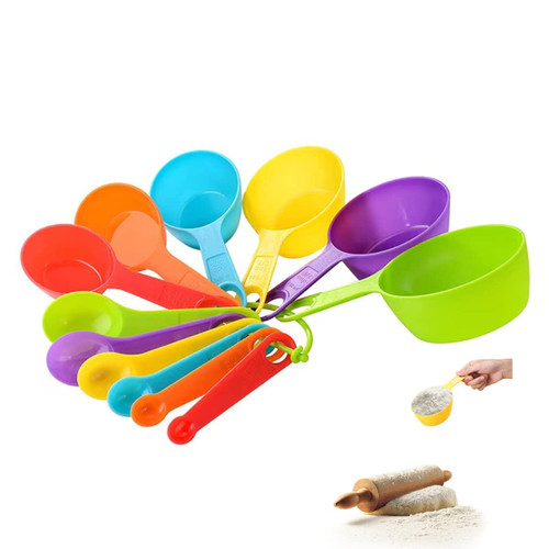12-pieceMeasuring Cups and Spoons Set, Plastic Measuring Cups Measuring Spoons Stackable for Measuring Dry and Liquid Ingredients Great for Baking and Cooking (Random Color)