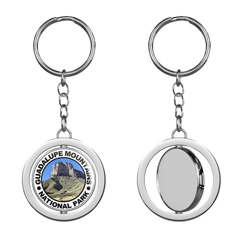PRS Vinyl Round Guadalupe Mountains National Park - Hike rv Texas Travel Keychain Spinning Round Chrome Metal Key Chain