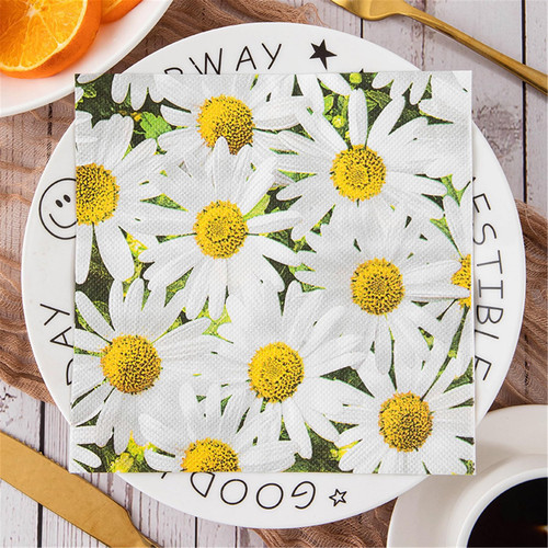 Napkins Luncheon Decorative Napkins 2-Ply Disposable Napkins Square Beverage Dinner Napkin for Birthday Holiday Party Supplies Table Decor, 6.5 x 6.5 Inch (Daisy, 50)