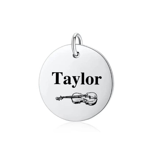 Violin Charm, Personalized Engraved Stainless Steel Violin Name Charm, DIY, Music Gift for Musicians, Violin Players, Marching Band