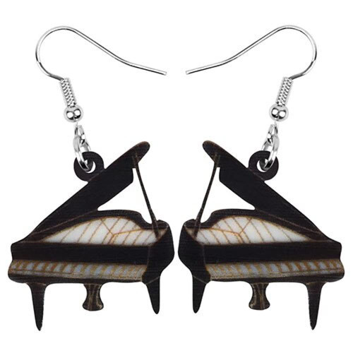 Piano Earring Earrings Acrylic Music School Keys Keyboard Fiddle Wolfgang Chopin Bach Violin Viola Classical Music Cello Symphony Beethoven Mozart Passion Love Dangle Punk Style Blue Grass Orchestra Niccolo Paganini Sebastian Bach (Piano)