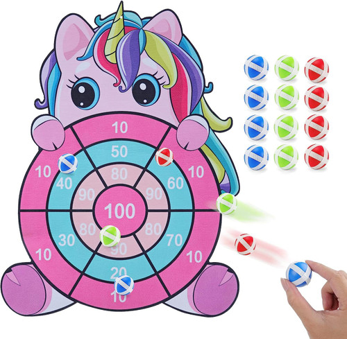28" Large Unicorn Dart Board Game for Kids Party Games Girls Toys Age 3-12 Christmas Birthday Gifts for 4-8 Year Old Girls Toddler Outdoor Toys 12 Sticky Balls