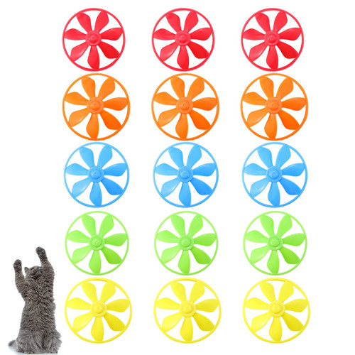 15 Pieces Cat Fetch Toys Colorful Flying Propellers Cat Chasing Flying Propeller Cat Playing Toy for Interactive, Exercising, Training, Hunting, Chasing, Batting, 5 Colors