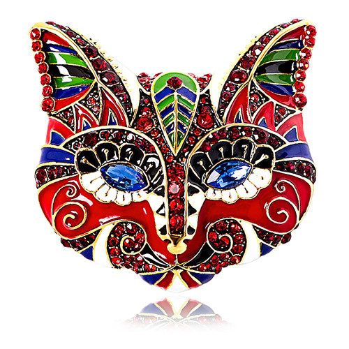 Vintage Big Red Cat Head Rhinestone Brooch Pin for Women Girls Fashion Cartoon Animal Lapel Pins Dress Accessories Delicacy Birthday Christmas Party Jewelry Gift