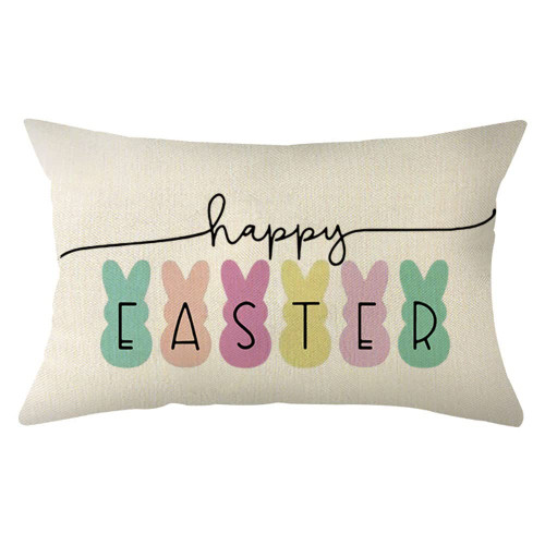 Ogiselestyle Happy Easter Bunny Lumbar Throw Pillow Cover, 12 x 20 Inch Spring Rabbit Cushion Case Decoration for Sofa Couch Ogiselestyle Happy Easter Bunny Lumbar Throw Pillow Cover, 12 x 20 Inch Spring Rabbit Cushion Case Decoration for Sofa Couch