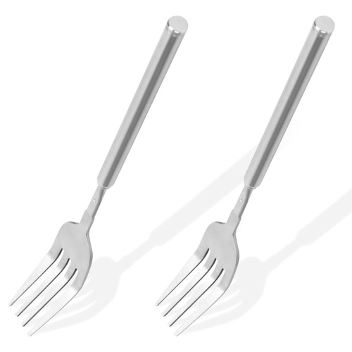 2pcs Extendable Fork, 8.66-25.59 Inch Extra Long Handle Telescopic Expandable Fork Stainless Steel Retractable Dinner Fork for Dessert Fruit BBQ Tableware Supplies