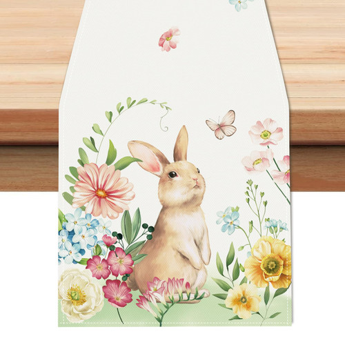 Bonhause Easter Bunny Table Runner 13x72 Inch Rabbit Floral Spring Seasonal Holiday Kitchen Dining Table Decoration for Indoor Outdoor Home Party Decor Bonhause Easter Bunny Table Runner 13x72 Inch Rabbit Floral Spring Seasonal Holiday Kitchen Dining Table Decoration for Indoor Outdoor Home Party Decor