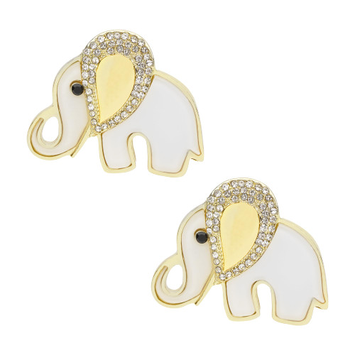 CAIRIAC Elephant Brooches Crystal Rhinestone Elephant Pin Brooch for Women, Elephant Gifts for Elephant Lovers, Cute Animal Elephant Brooch Pins for Backpacks, Lapels (White, 2 Pcs)