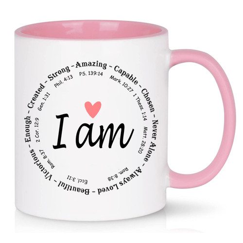 Christian Gifts for Women, Religious Gifts for Birthday, Catholic Bible Gifts for Women BFF Bestie, Inspirational Gifts for Women Friends, I Am Christian Coffee Mug 11 Ounce Pink