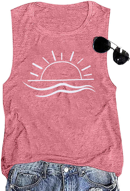 Sunshine Tank Top for Women Summer Beach Graphic Sleeveless T-Shirt Casual Vacation Tee Tops