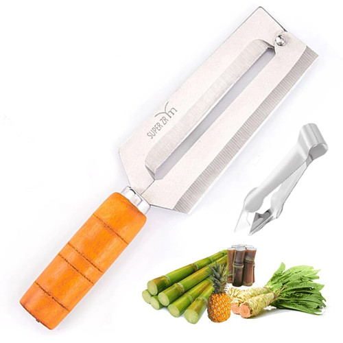 SUPER ZR YM Pineapple Peeling Knife Sugar Cane Peeler Knife Sugarcane Peeling Kinves Artifact Planing Knife -Stainless Steel-Natural Non-slip Wooden Handle