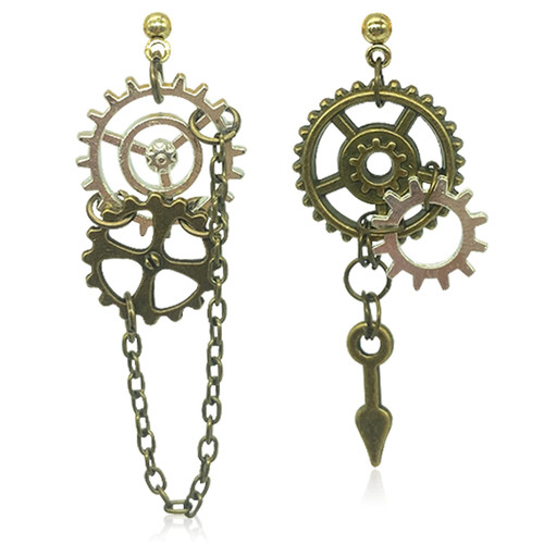 QUPENGXU Steampunk Vintage Clockwork Earrings Handmade Retro Clock Gear Drop Dangle Earrings For Women Girls And Men (style-2)