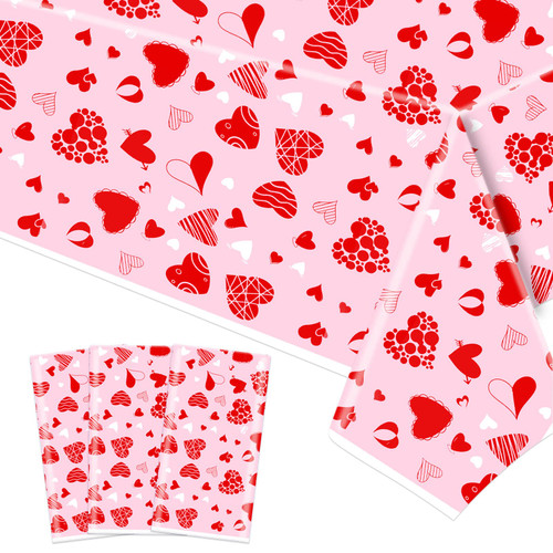 HOWAF Valentine's Day Tablecloths,Pink Love Heart Disposable Table Cover for Valentines Party Decoration,Happy Valentine's Day Party Supplies Waterproof Tablecloth,Valentine's Rectangular Table Cloth