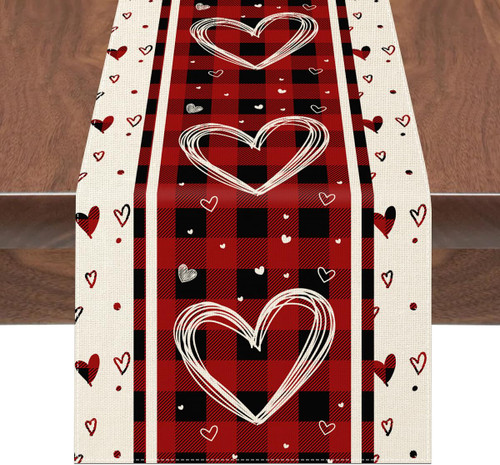 Buffalo Plaid Love Hearts Valentine's Day Table Runner, Seasonal Kitchen Dining Table Decoration for Indoor Home Party 13x72 Inch Buffalo Plaid Love Hearts Valentine's Day Table Runner, Seasonal Kitchen Dining Table Decoration for Indoor Home Party 13x72 Inch