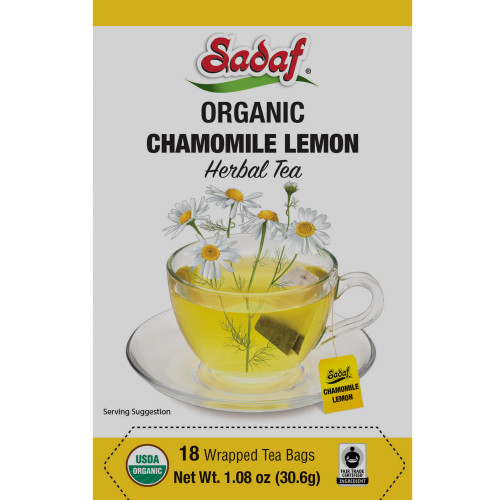 Sadaf Organic Chamomile Lemon Tea - Lemon Chamomile Tea Bags - Ideal for Hot or Iced Tea - Organic Herbal Tea - Kosher - 18 Wrapped Tea Bags Sadaf Organic Chamomile Lemon Tea - Lemon Chamomile Tea Bags - Ideal for Hot or Iced Tea - Organic Herbal Tea - Kosher - 18 Wrapped Tea Bags