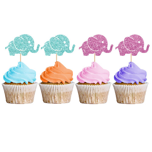 Elephant Gender Reveal Cupcake Toppers, Elephant Baby Shower Cupcake Toppers, Small Elephant Themed Dessert Picks, Baby Girl Birthday Party Decoration - Pink & Blue Glitter Elephant Gender Reveal Cupcake Toppers, Elephant Baby Shower Cupcake Toppers, Small Elephant Themed Dessert Picks, Baby Girl Birthday Party Decoration - Pink & Blue Glitter