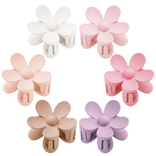 Hair Claw Clips, 6PCS Flower Hair Clips, Large Claw Clips for Women Thick Hair, Big Cute Dasiy Hair Clips, Non Slip Strong Hold for Women, Hair Accessories for Women Girls Gifts 6 Colors