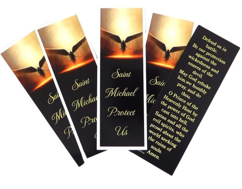 St Michael Bookmark Holy Card Pack with Catholic Saint Protection Prayer for School Students or Bible Study, Set of 5