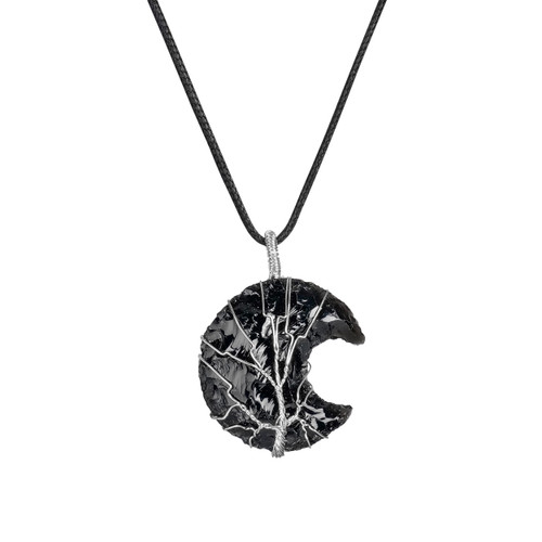 YATSKIA Black Tourmaline Pendant - Moon Shaped Pendant - Crystal Pendant Necklace - Spiritual Necklace - Natural Crystal Jewelry - Handmade Necklaces - Wrapped Gifts For Women