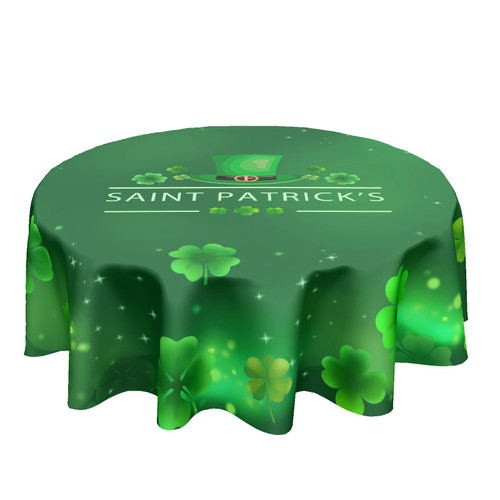 Kawani St Patrick's Day Tablecloth Round 60 Inch Four Leaf Clover Shamrock Green St Patricks Day Tablecloth Farmhouse Holiday Table Cloth Polyester Table Cover for Kitchen Dining Room Party Decor