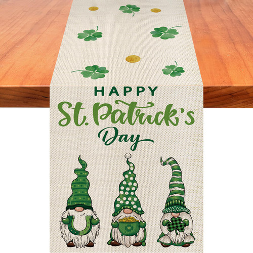 YOVOYOA Gnomes St. Patrick's Day Table Runner 72 Inches Long, Sharmrock Clovers St Patricks Holiday Table Runners, Spring St Patricks Day Decorations for Kitchen Farmhouse Indoor Outdoor Home Party