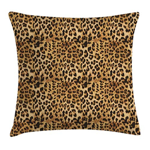 Ambesonne Brown Throw Pillow Cushion Cover, Leopard Print Animal Skin Digital Printed Wild African Safari Themed Spotted Pattern Art, Decorative Square Accent Pillow Case, 20 X 20 Inches, Brown