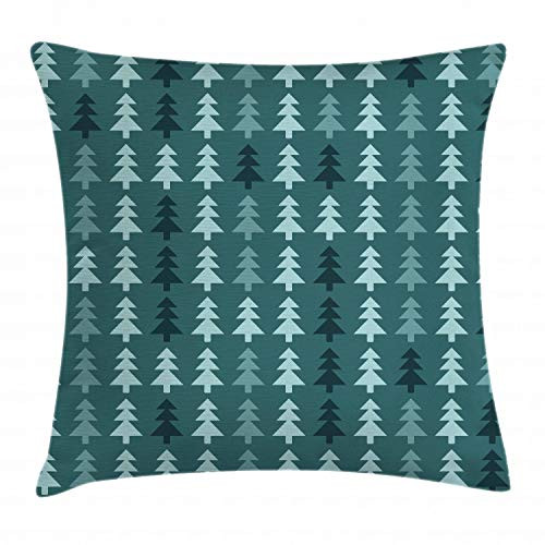 Ambesonne Teal Throw Pillow Cushion Cover, Abstract Pine Fir Tree Silhouettes Triangular Christmas Wintertime Seasonal Forest Pattern, Decorative Square Accent Pillow Case, 20 X 20 Inches, Teal
