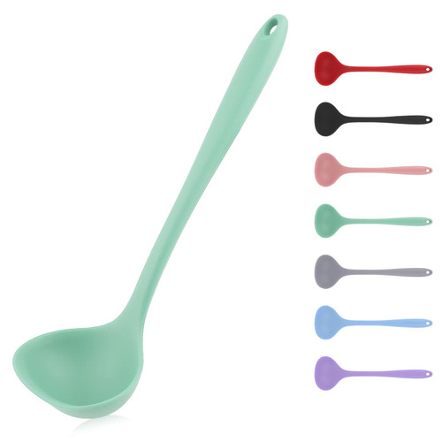 Soup Ladle, Seamless Spoon for Cooking, Silicone Ladle, Non-stick Ladle Spoon, Silicone Small Soup Spoon, Gravy Ladle with Non-slip Handle (Green)