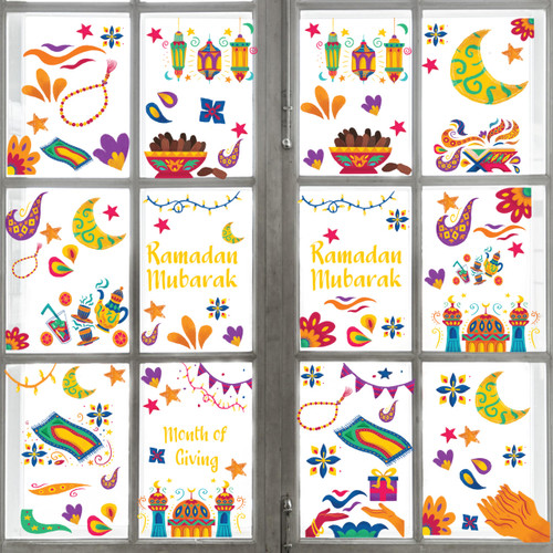 HAPPY JOURNEY The Days Before Eid Ramadan Decoration Window Clings Decorations- Colorful and Cute Ramadan Stickers for Glass and Ramadan Mubarak and Eid Mubarak Decor - Ramadan Activity Window Decals