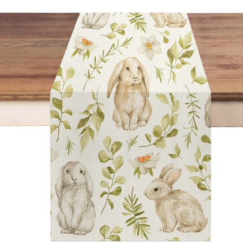 Easter Rabbits Table Runner 13x72 Inch,Bunny with Flowers Table Decors for Seasonal Spring Farmhouse Home Kitchen Dining Party 13x72 Inch Easter Rabbits Table Runner 13x72 Inch,Bunny with Flowers Table Decors for Seasonal Spring Farmhouse Home Kitchen Dining Party 13x72 Inch