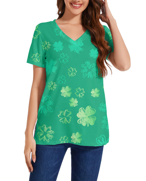 Eyanse Irish Shirts for Women St Pattys Day Shirt V Neck Womens Saint Patricks Day Shirt Green 4 Leaf Shamrock Clover Graphic Tee,S Eyanse Irish Shirts for Women St Pattys Day Shirt V Neck Womens Saint Patricks Day Shirt Green 4 Leaf Shamrock Clover Graphic Tee,S